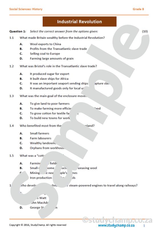 Grade 8 History Mid-year Exam: Industrial Revolution and Mineral Revolution