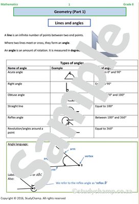 Grade 8 Mathematics Worksheet: Geometry - Lines and Angles