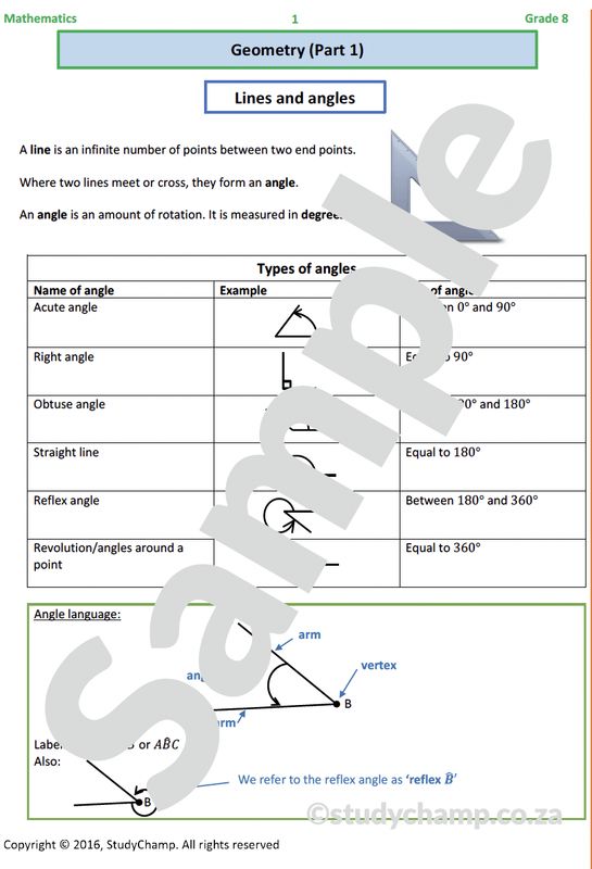 Grade 8 Mathematics Worksheet: Geometry - Lines and Angles