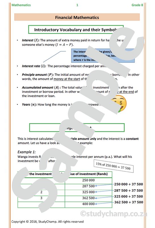 Grade 8 Mathematics Worksheet: Finance
