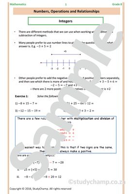 Grade 8 Mathematics Worksheet: Integers, Rate and Ratio