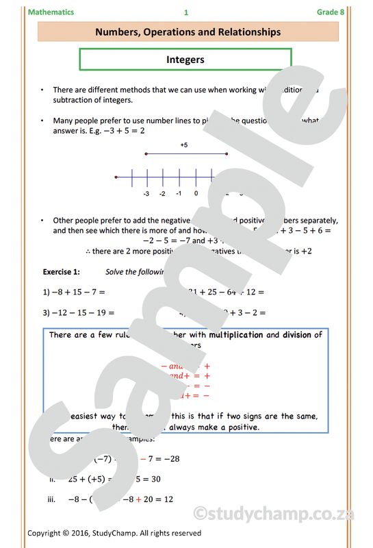 Grade 8 Mathematics Worksheet: Integers, Rate and Ratio