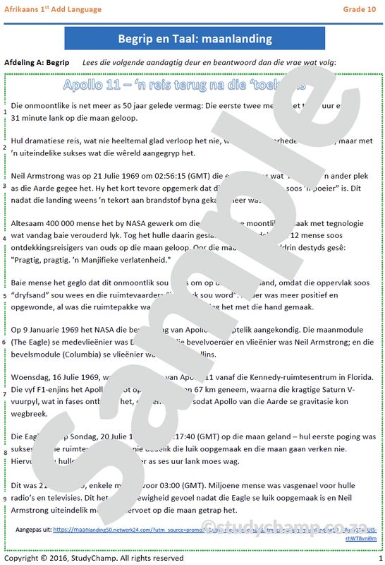 Grade 10 Afrikaans: Begrip en Taal - Maanlanding