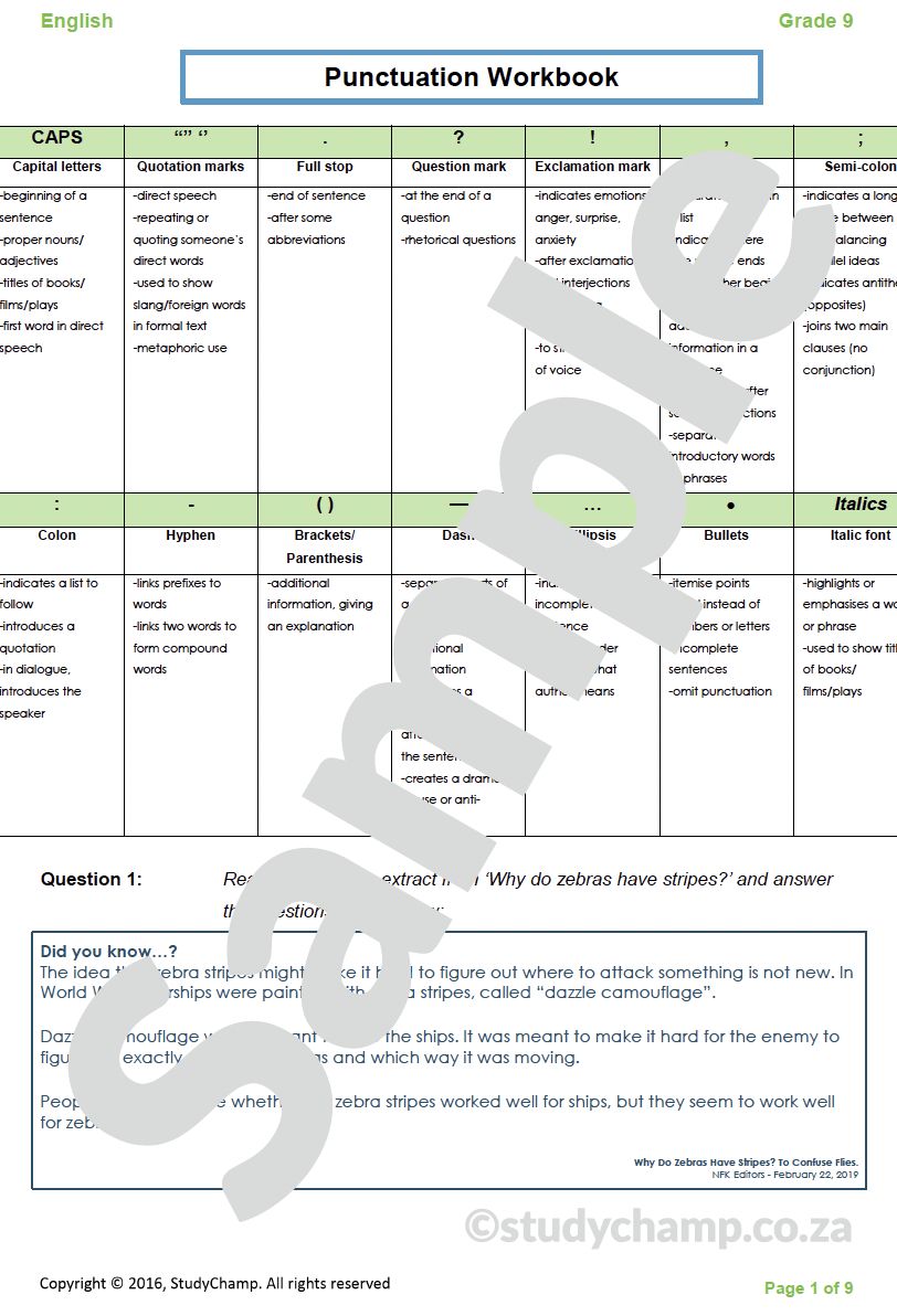 Grade 9 English: Punctuation