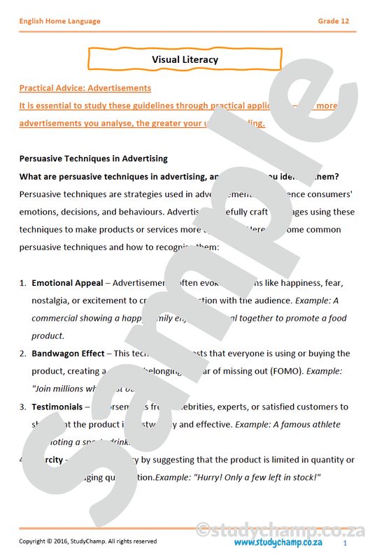Grade 12 English Comprehension: Visual Literacy
