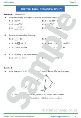 Grade 10 Mathematics Mid-year Exam Revision: Workbook 3