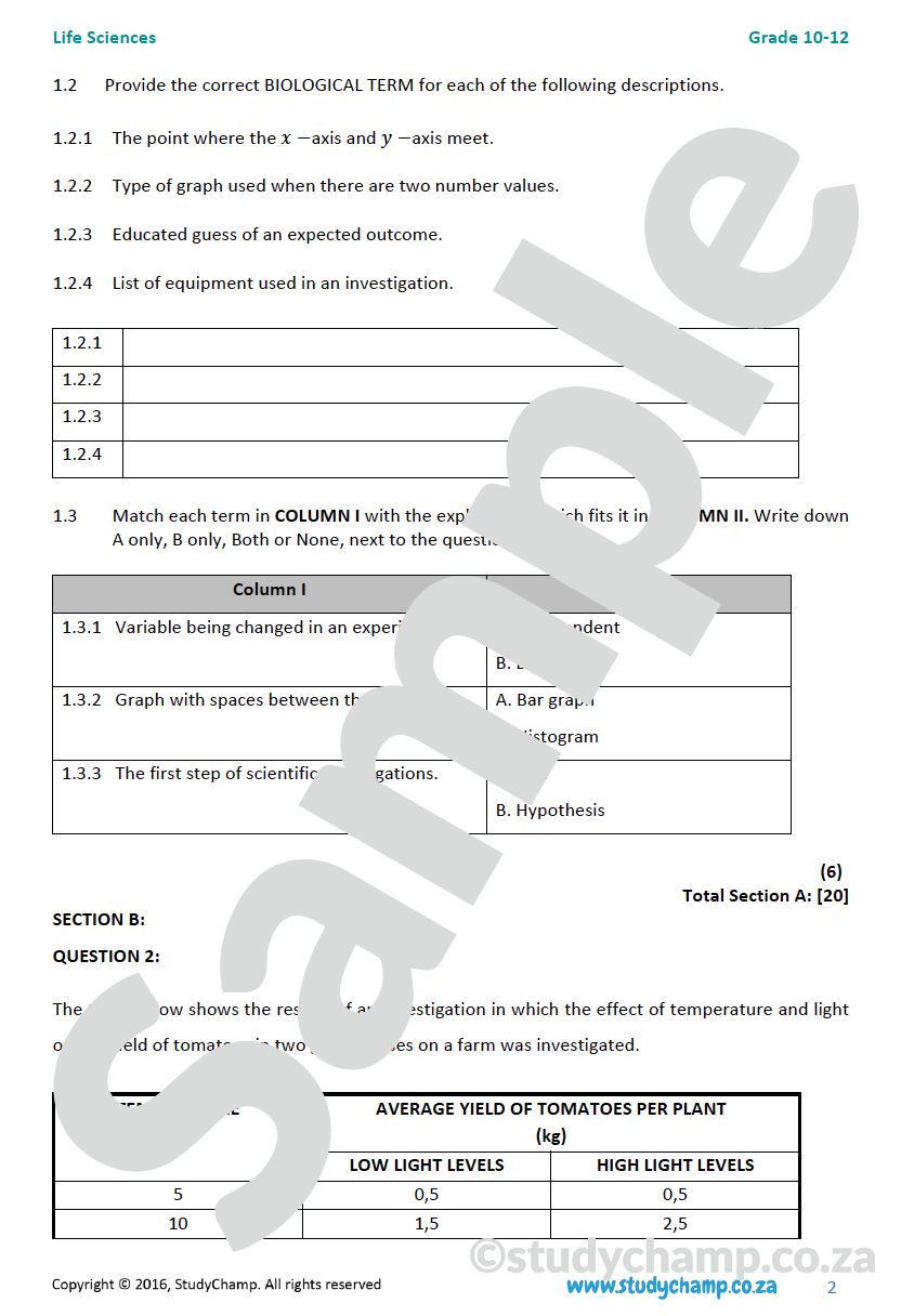 Grade 10 Life Sciences Summary: Skills