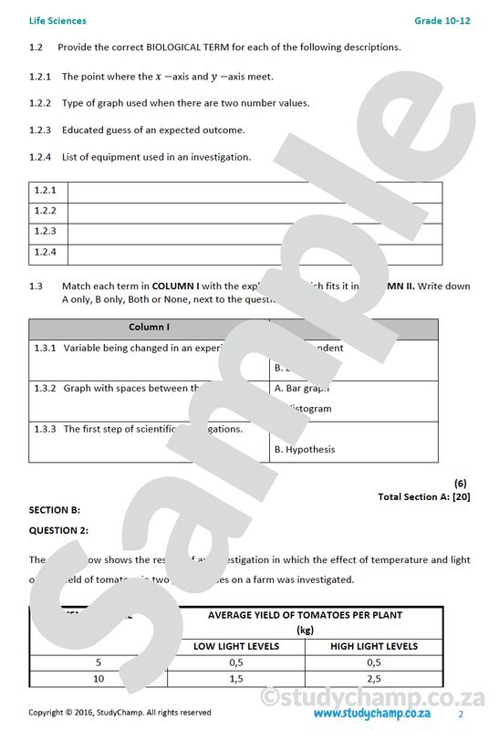 Grade 10 Life Sciences Summary: Skills