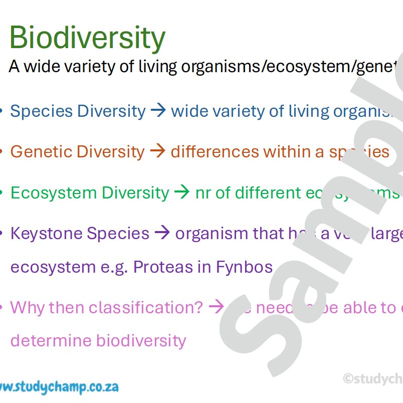 Grade 10 Life Sciences Summaries: Biospheres and ecosystems and Biodiversity and classification