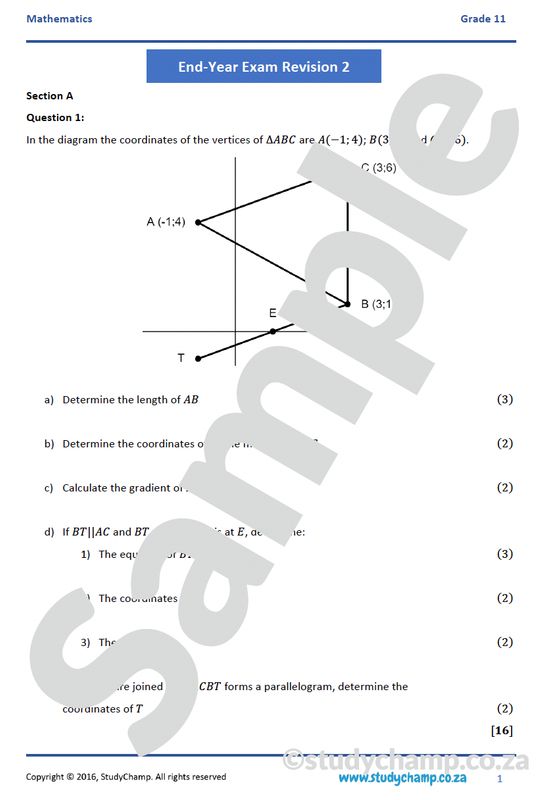 Grade 11 Mathematics Year-end Exam Revision: Workbook 2