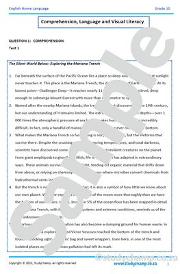 Grade 10 English: Comprehension, Visual Literacy and Language - Mariana Trench