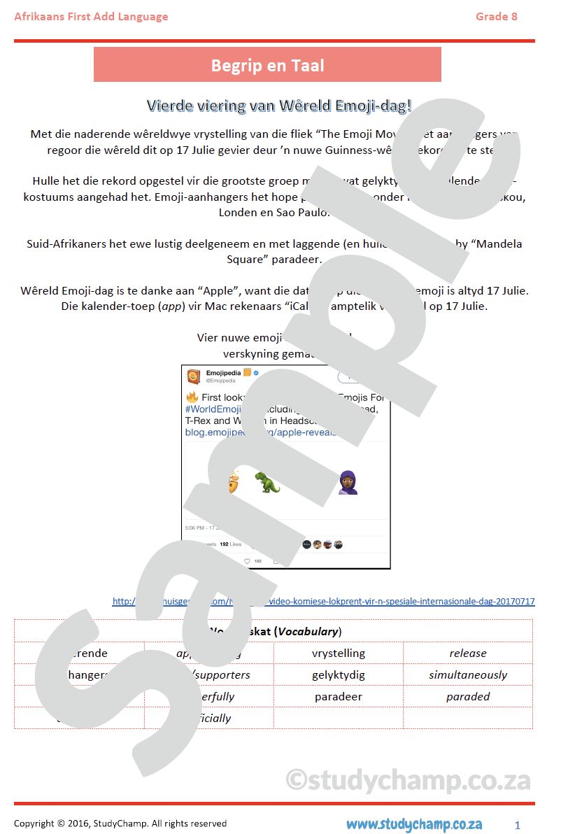 Grade 8 Afrikaans Begrip en Taal: Emoji's