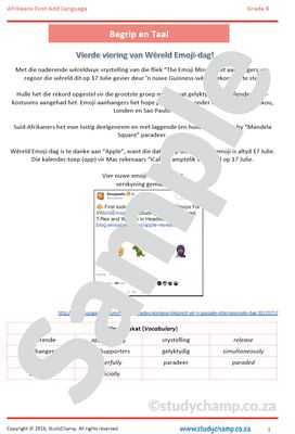 Grade 8 Afrikaans Begrip en Taal: Emoji's