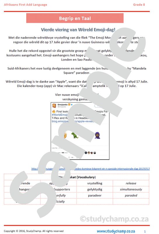 Grade 8 Afrikaans Begrip en Taal: Emoji's