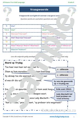Grade 8 Afrikaans: Vraagwoorde