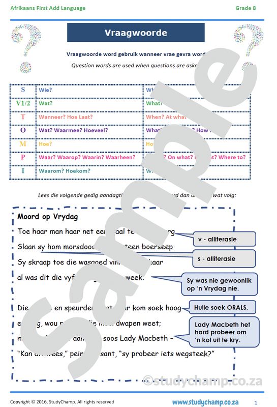 Grade 8 Afrikaans: Vraagwoorde