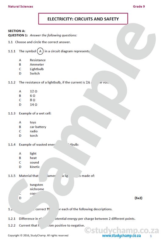 Grade 9 Natural Sciences Test: Electricity, Circuits and Safety