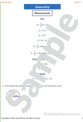 Grade 9 Mathematics Worksheet: Measurement