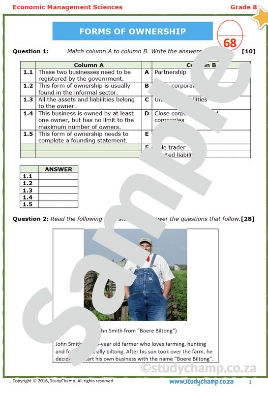 Grade 8 EMS Test: Forms of Ownership