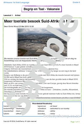 Grade 8 Afrikaans Begrip en Taal: Vakansie