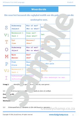 Grade 8 Afrikaans: Woordorde