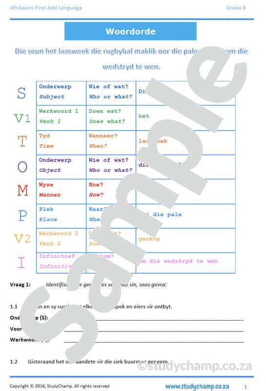 Grade 8 Afrikaans: Woordorde