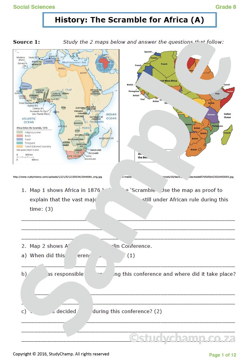 Grade 8 History Test: Scramble for Africa 1