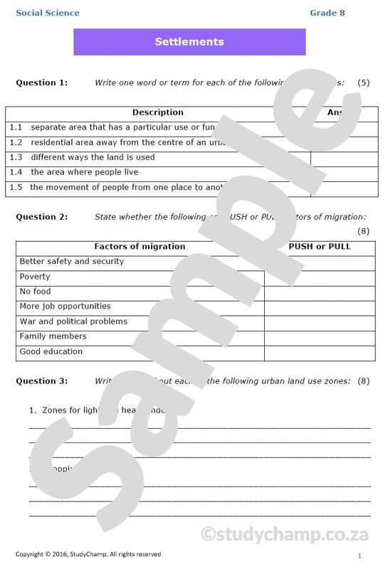 Grade 8 Geography Test: Settlements
