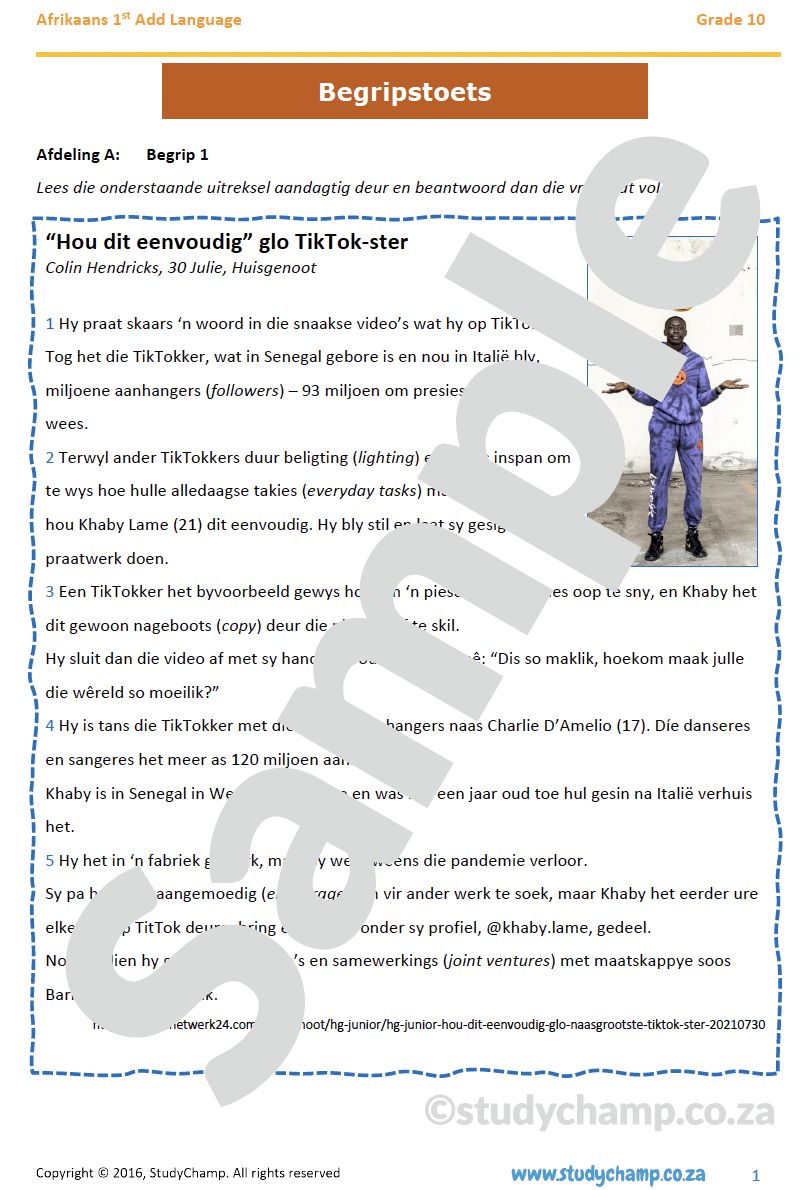 Grade 10 Afrikaans Year-end Exam Revision: Begrip en Taal