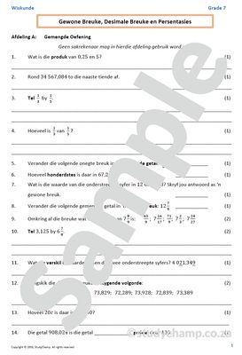 Graad 7 Wiskunde Halfjaar Hersiening: Werkboek 2