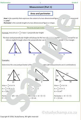 Grade 8 Mathematics Worksheet: Measurement - Area and Perimeter