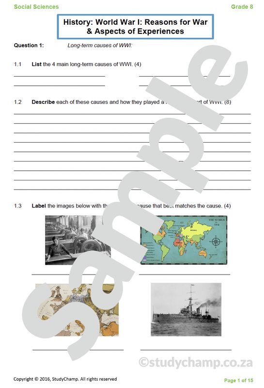 Grade 8 History Test: World War I - Causes and start of War