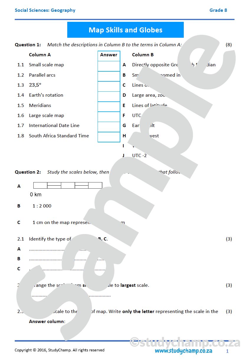 Grade 8 Geography: Mid-year Exam - Map skills and Climate