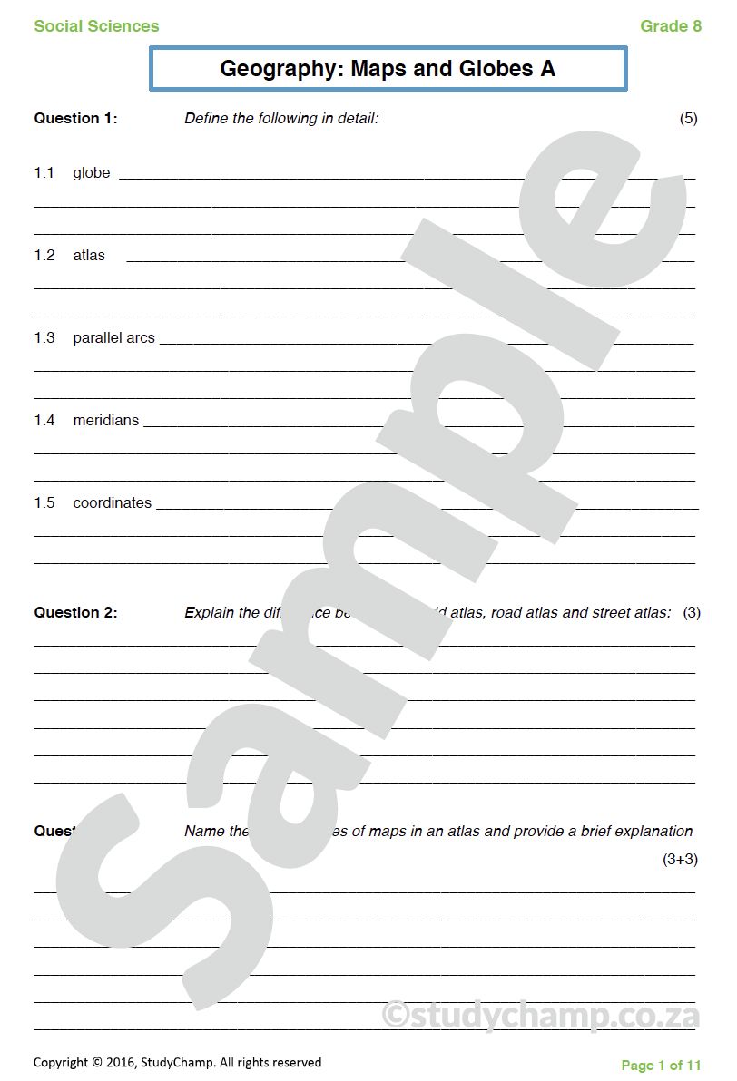 Grade 8 Geography Test: Maps and Globes 1