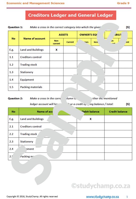 Grade 9 EMS Test: Creditors Ledger and General Ledger