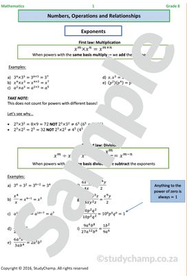 Grade 8 Mathematics Worksheet: Exponents