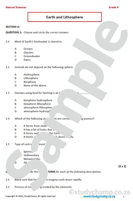 Grade 9 Natural Sciences Test: Earth and Lithosphere