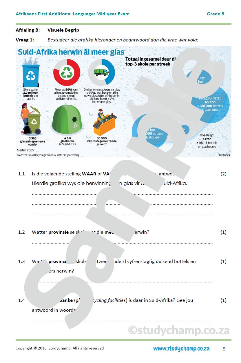 Grade 8 Afrikaans Mid-year Exam Revision: Begrip en Taal