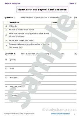 Grade 7 Natural Sciences Test: Earth and the Moon