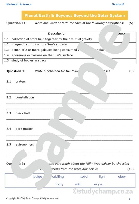 Grade 8 Natural Sciences Test: Beyond the Solar System