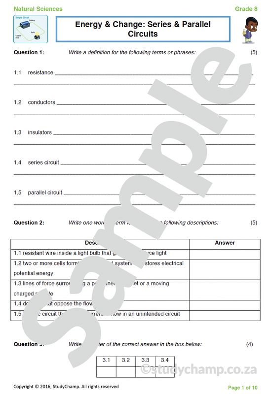 Grade 8 Natural Sciences Test: Series and Parallel circuits