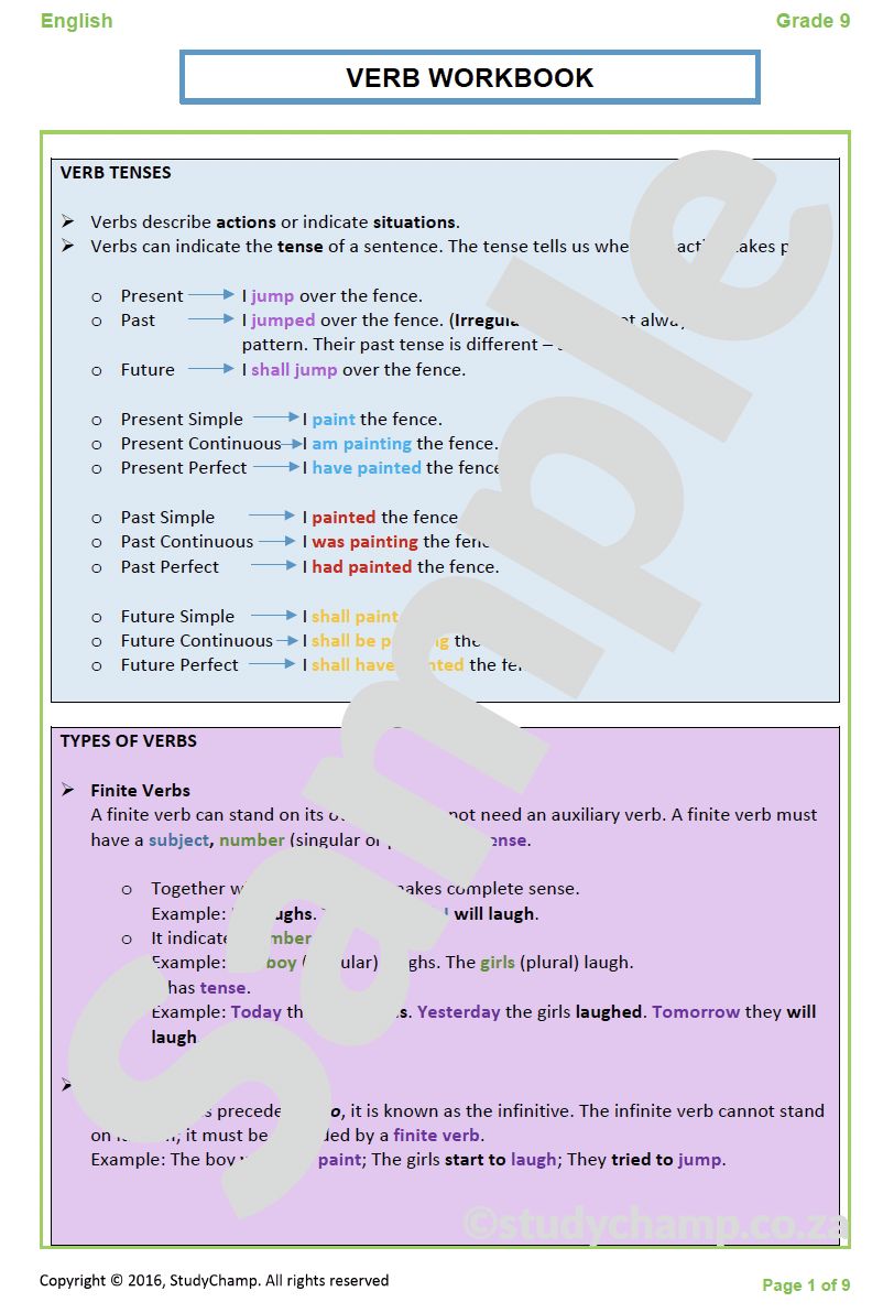 Grade 9 English: Verbs