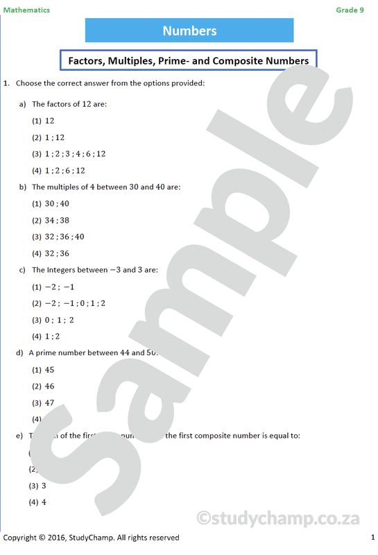 Grade 9 Mathematics Worksheet: Numbers