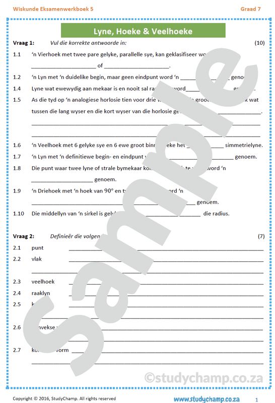 Graad 7 Wiskunde Jaareind Hersiening: Werkboek 5