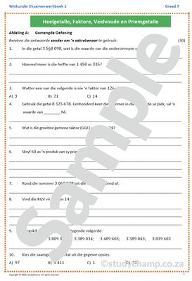 Graad 7 Wiskunde Jaareind Hersiening: Werkboek 1