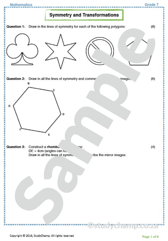 Grade 7 Mathematics Test: Symmetry and Transformations
