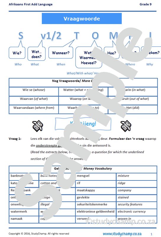 Grade 9 Afrikaans: Vraagwoorde