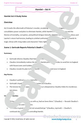 Grade 12 English Home Language: Hamlet - Act 4 and Act 5