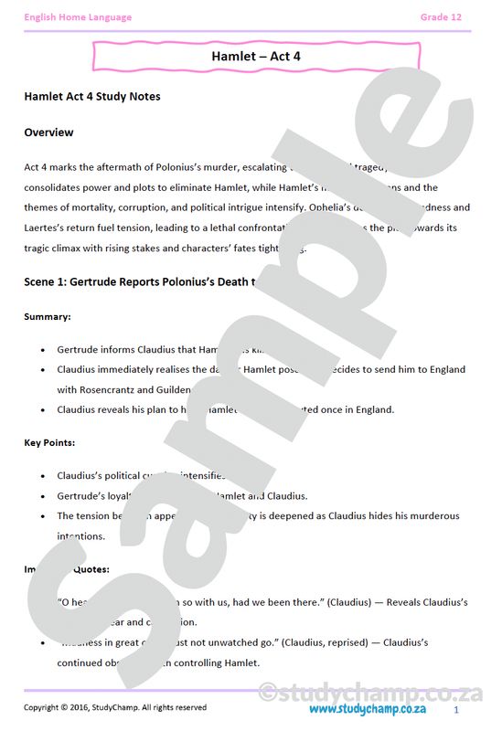 Grade 12 English Home Language: Hamlet - Act 4 and Act 5