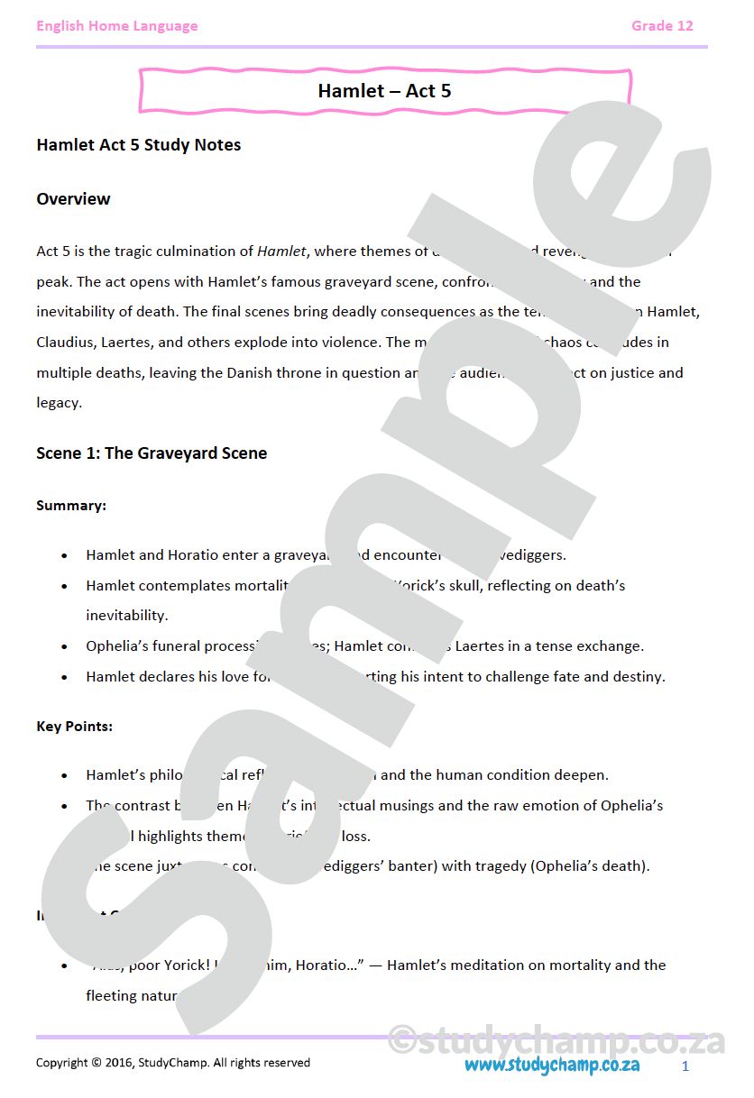 Grade 12 English Home Language: Hamlet - Act 4 and Act 5
